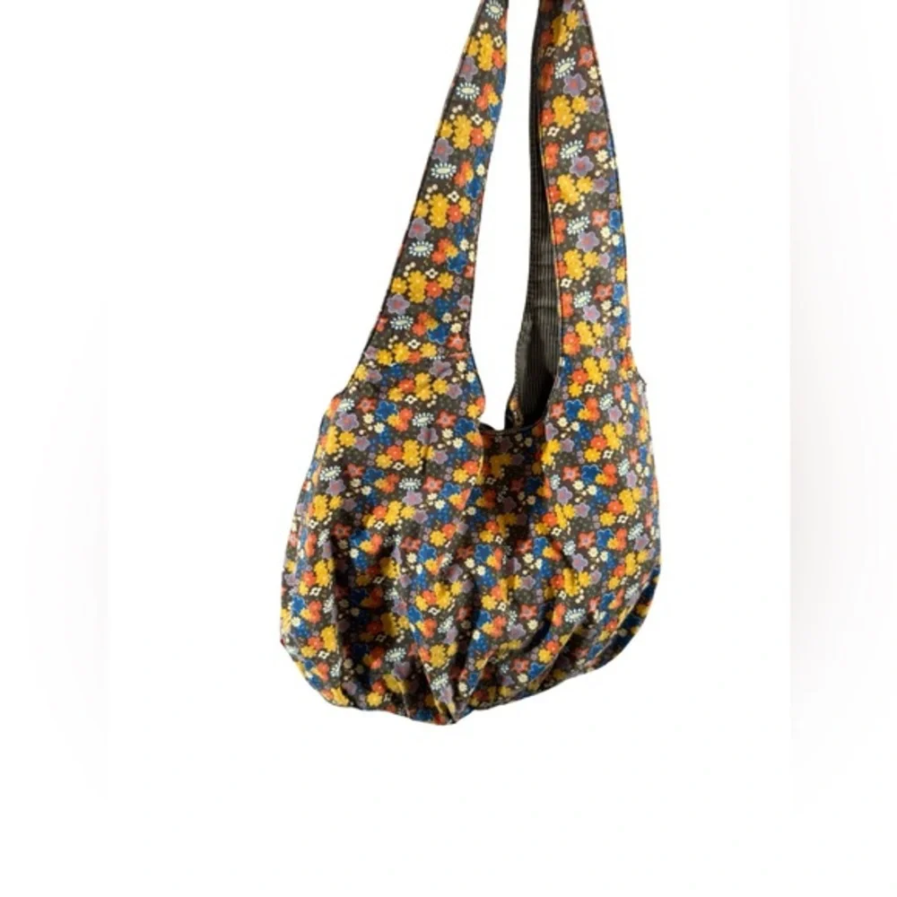 Y2K Unionbay large‎ fabric hobo tote with accent bow brown-multicolored